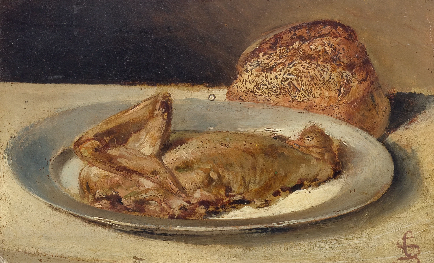 Natura morta con pollo su un piatto